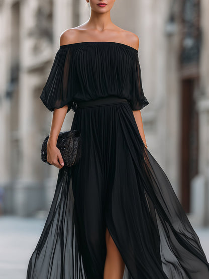 Seraphine | Off-Shoulder Pleated Maxi Dress