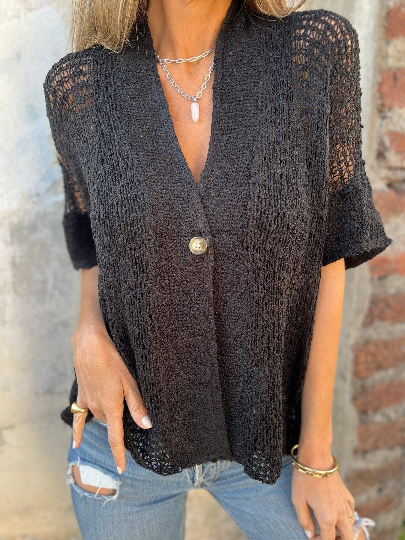 Women's Lightweight Knit Cardigan | Relaxed Short Sleeve Layering Piece