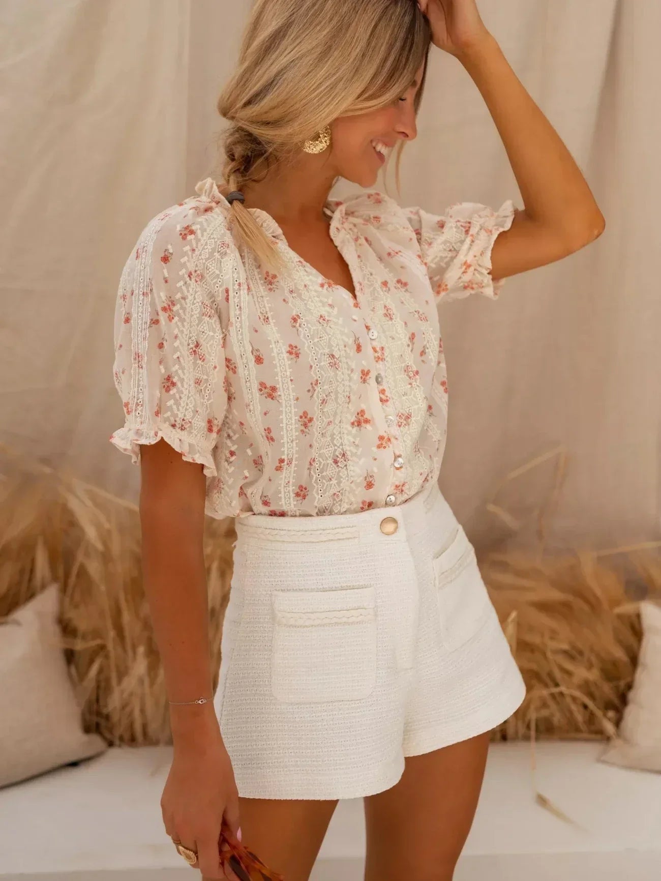 Women's Lightweight Floral Print Blouse | Breezy Puff Sleeve Summer Top