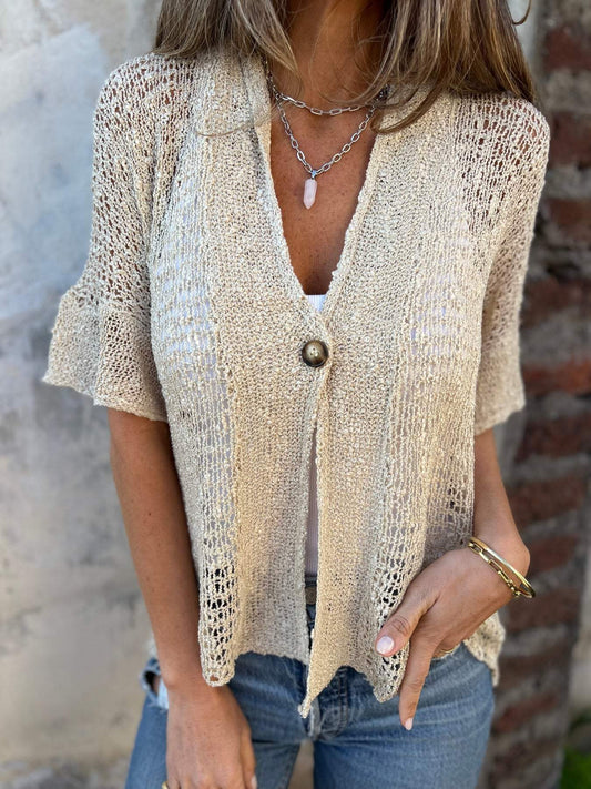Women's Lightweight Knit Cardigan | Relaxed Short Sleeve Layering Piece
