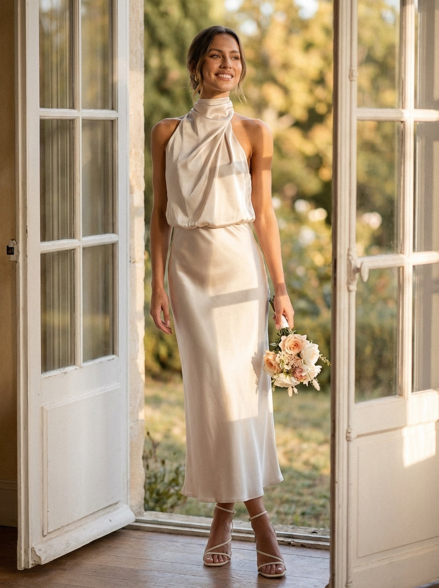 Camille | Elegant Satin Cowl Midi Dress