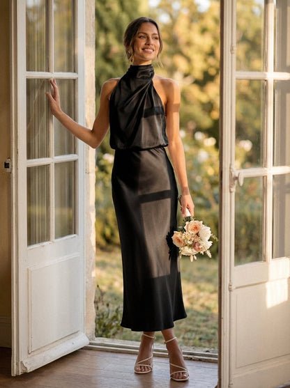 Camille | Elegant Satin Cowl Midi Dress