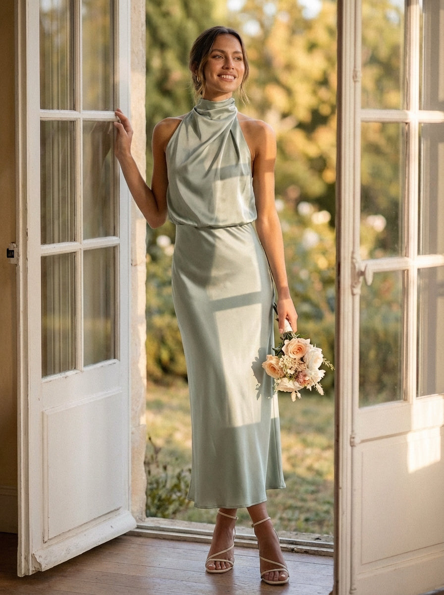 Camille | Elegant Satin Cowl Midi Dress
