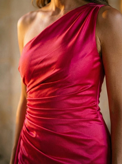 Valentina | Ruched Satin One-Shoulder Maxi Gown