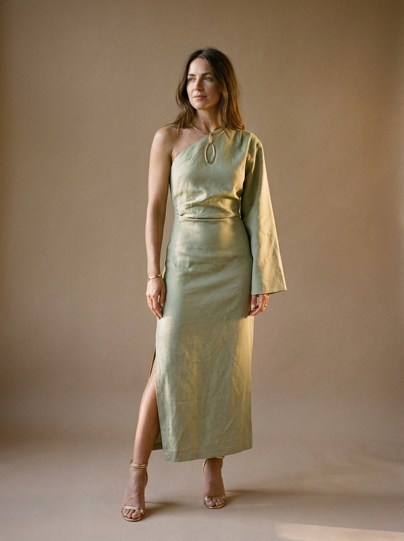 Ophelia | Draped One-Shoulder Linen Maxi Dress