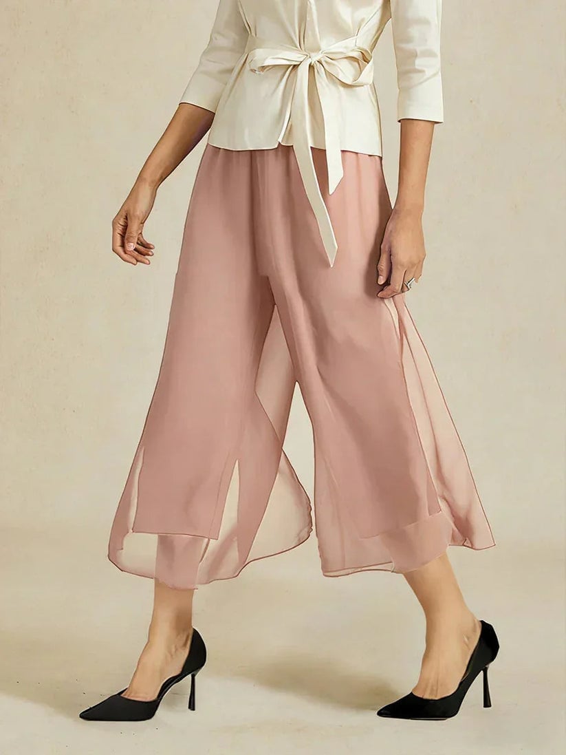 Paloma | Chiffon Overlay Mid-Waist Cropped Trousers
