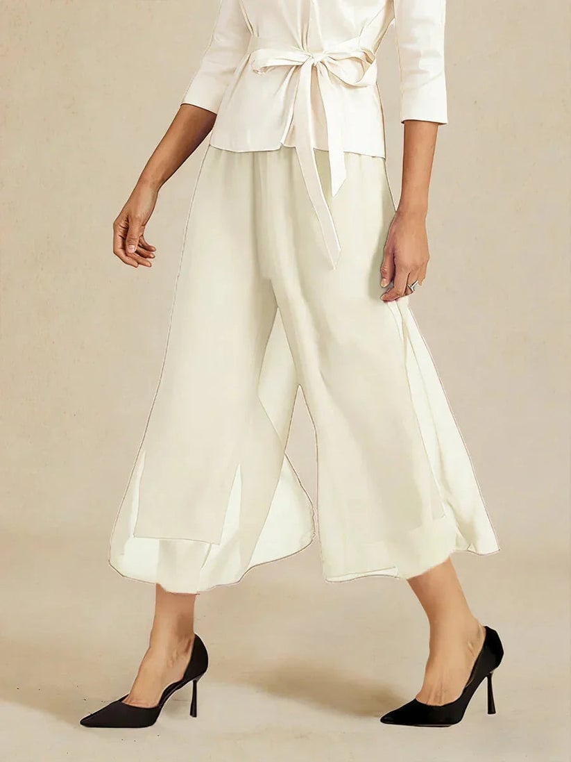 Paloma | Chiffon Overlay Mid-Waist Cropped Trousers