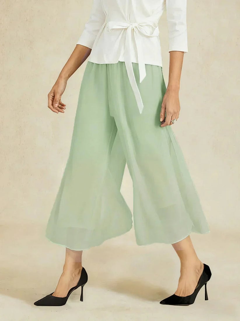 Paloma | Chiffon Overlay Mid-Waist Cropped Trousers
