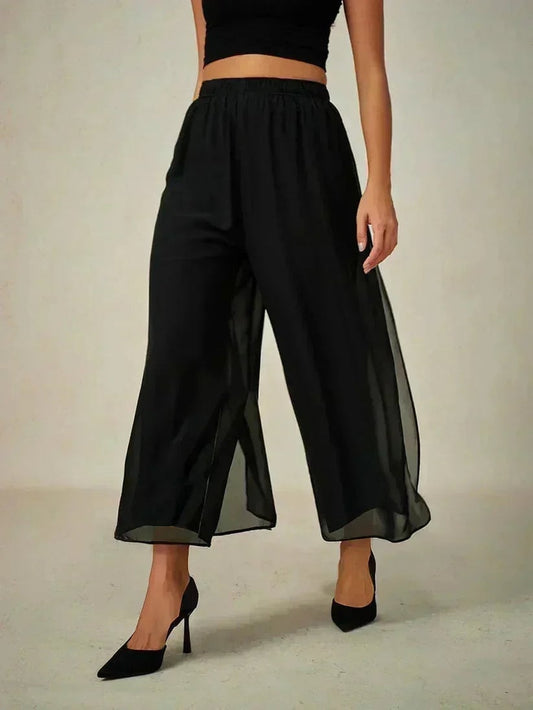 Paloma | Chiffon Overlay Mid-Waist Cropped Trousers
