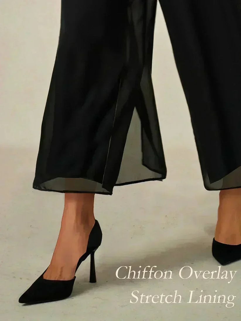 Paloma | Chiffon Overlay Mid-Waist Cropped Trousers
