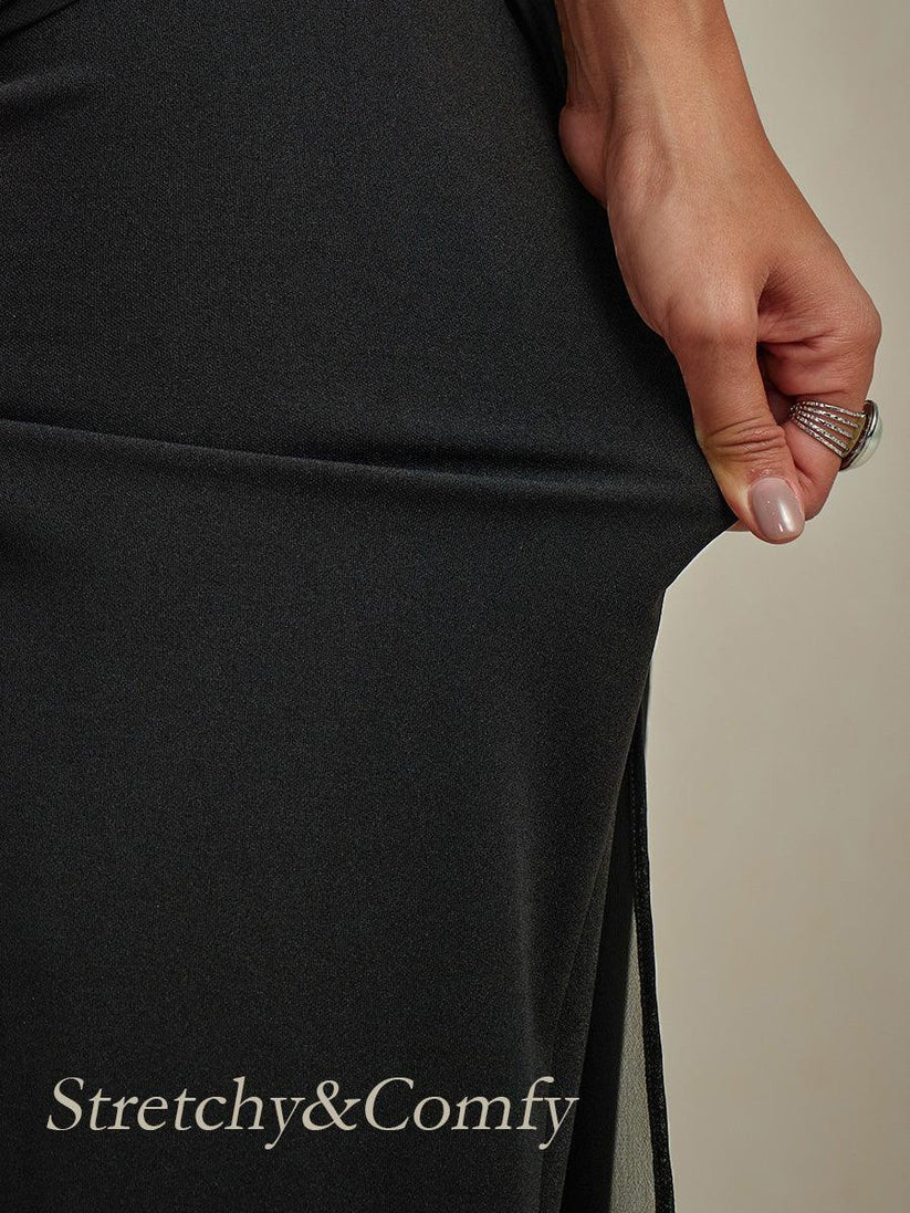 Women's Chiffon Overlay Straight Leg Pants | Elegant High-Stretch Evening Trousers