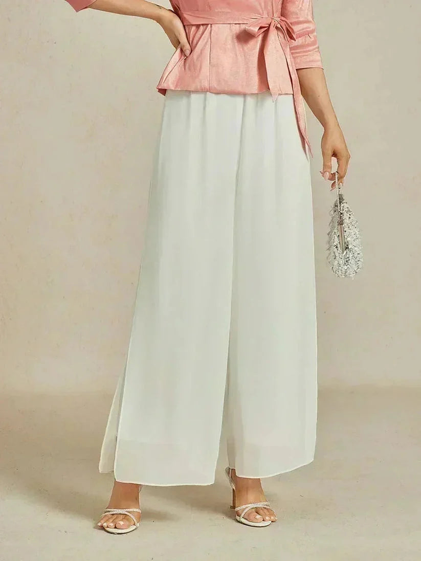 Women's Chiffon Overlay Straight Leg Pants | Elegant High-Stretch Evening Trousers