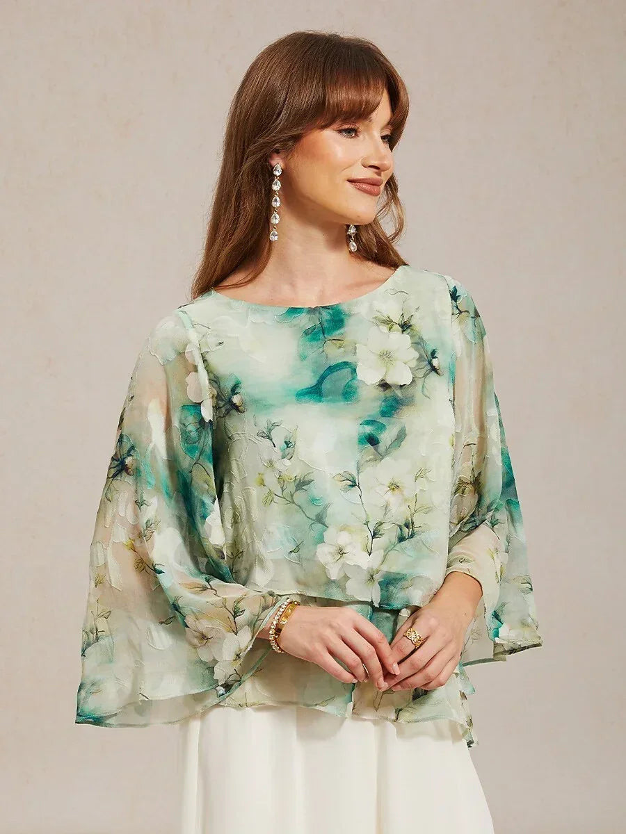 Odette | Chiffon Lace Layered Bell-Sleeve Top