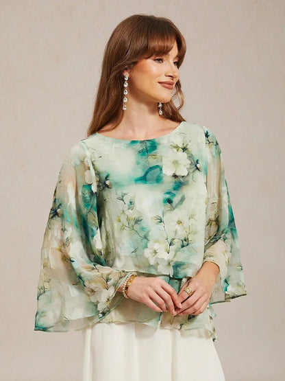 Odette | Chiffon Lace Layered Bell-Sleeve Top