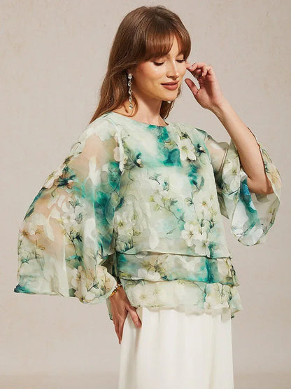 Odette | Chiffon Lace Layered Bell-Sleeve Top