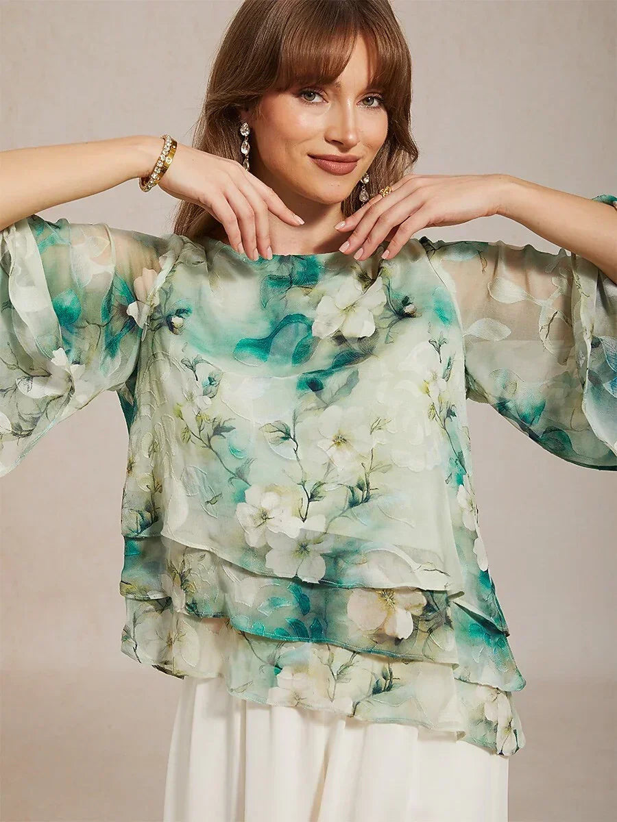 Odette | Chiffon Lace Layered Bell-Sleeve Top