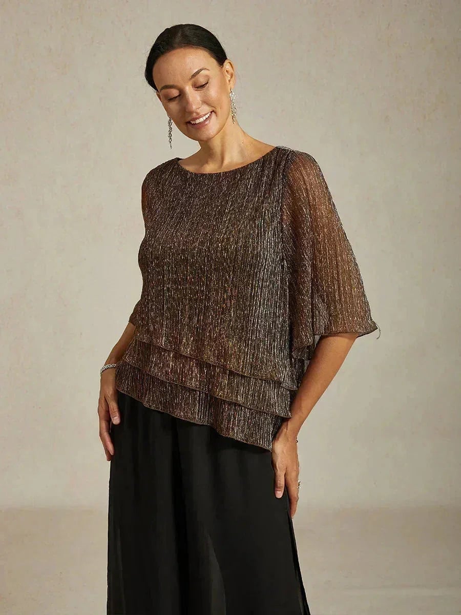 Valentina | Shimmering Asymmetrical Pleated Blouse