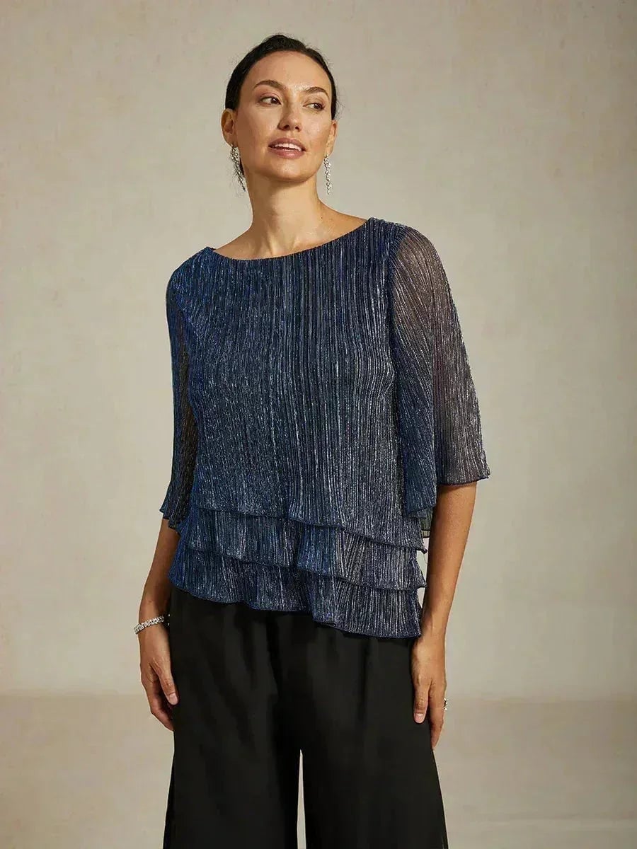 Valentina | Shimmering Asymmetrical Pleated Blouse