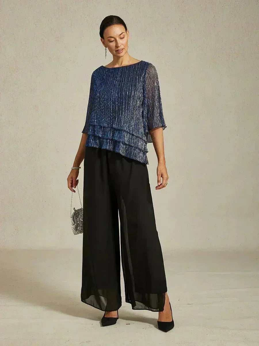 Valentina | Shimmering Asymmetrical Pleated Blouse