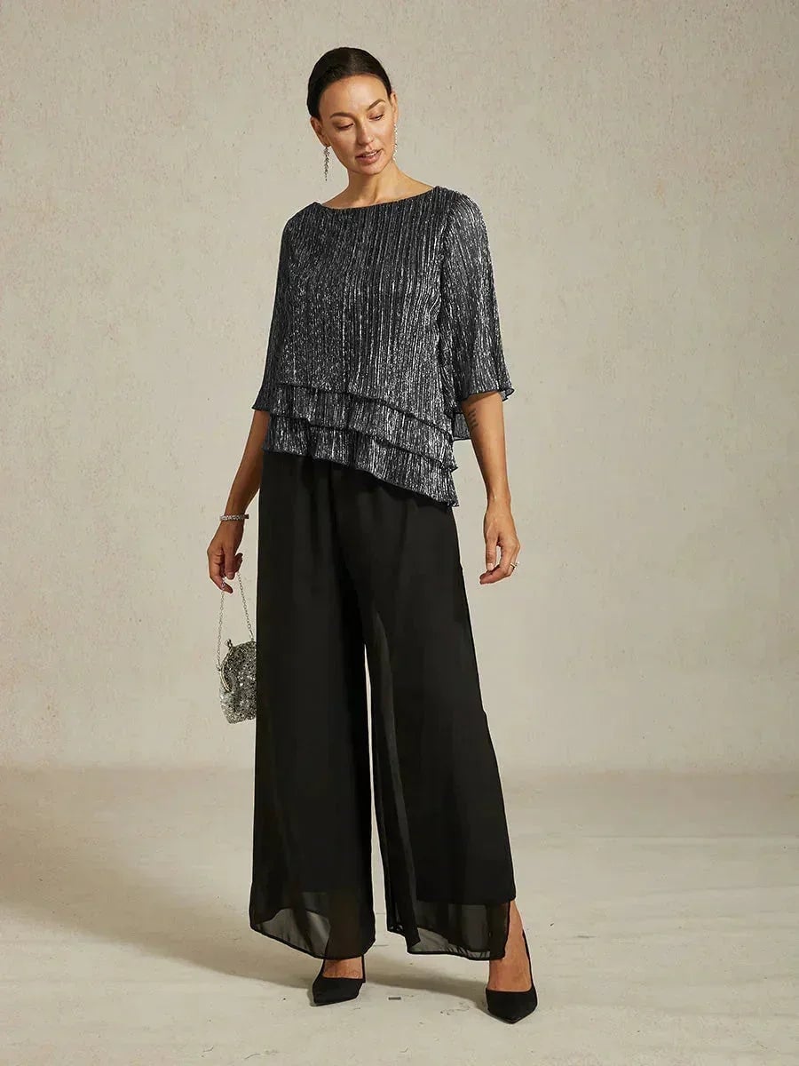 Valentina | Shimmering Asymmetrical Pleated Blouse