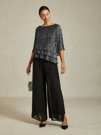 Valentina | Shimmering Asymmetrical Pleated Blouse
