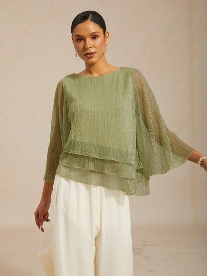 Valentina | Shimmering Asymmetrical Pleated Blouse