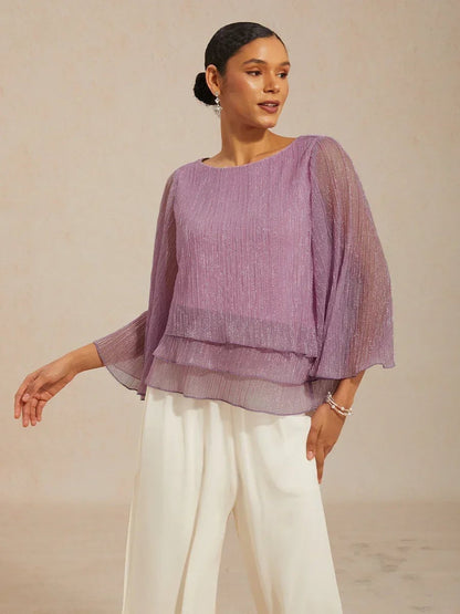 Valentina | Shimmering Asymmetrical Pleated Blouse