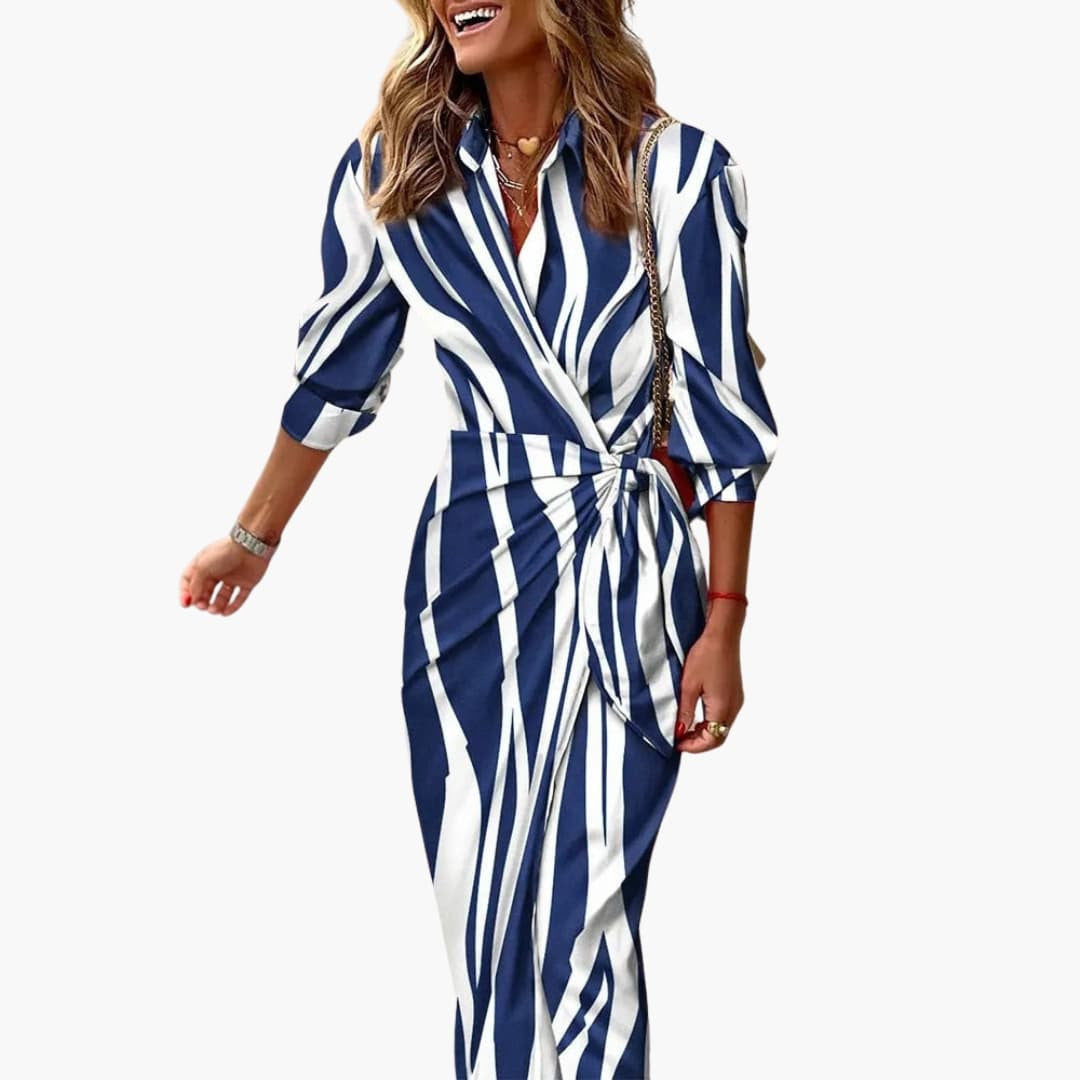 Women's Striped Cotton Maxi Dress | Elegant Wrap Design for Summer Comfort