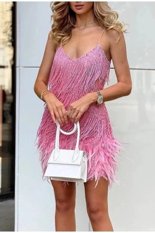 Elegant Sequin Mini Dress | Stylish Feather Stitching for Women’s Cocktail & Wedding Guest Events
