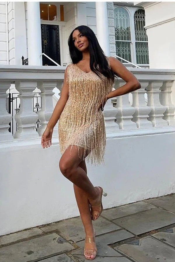 Elegant Sequin Mini Dress | Stylish Feather Stitching for Women’s Cocktail & Wedding Guest Events