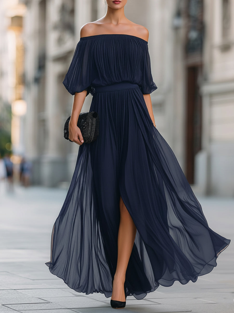 Seraphine | Off-Shoulder Pleated Maxi Dress