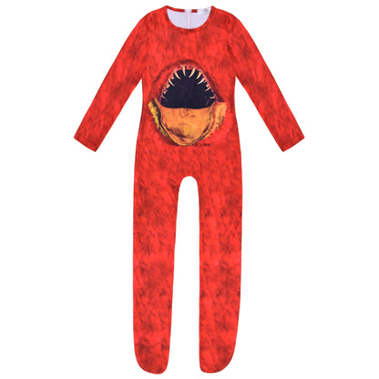 Kids Chapter 5 Red Monster Costume Horror Game Belly Mouth Jumpsuit Helmet and Gloves Set for Halloween Cosplay