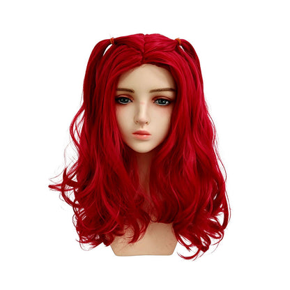 Girls Red Princess Costume Wonderland Dress Red Heart Gloves and Wig 3pcs Suit for Halloween Carnival