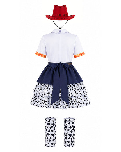 Kids Adults Cowgirl Jessie Costume White Western Toy Girl Dress with Hat Belt and Leg Warmers for Cosplay Event