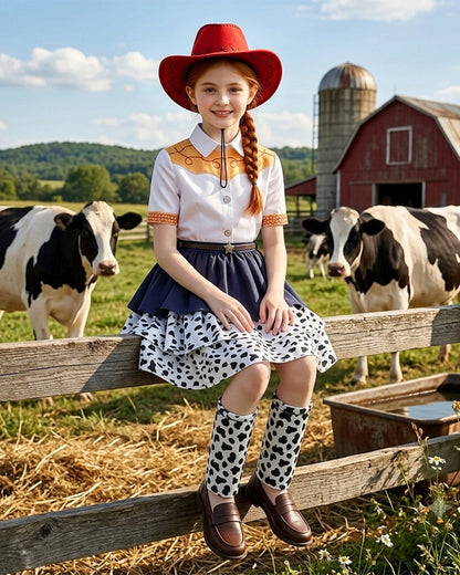 Kids Adults Cowgirl Jessie Costume White Western Toy Girl Dress with Hat Belt and Leg Warmers for Cosplay Event