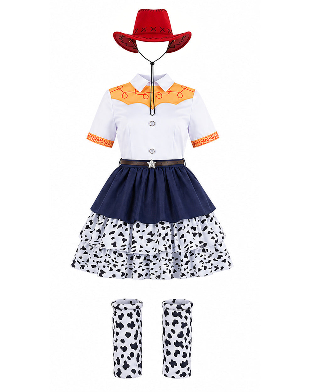 Kids Adults Cowgirl Jessie Costume White Western Toy Girl Dress with Hat Belt and Leg Warmers for Cosplay Event