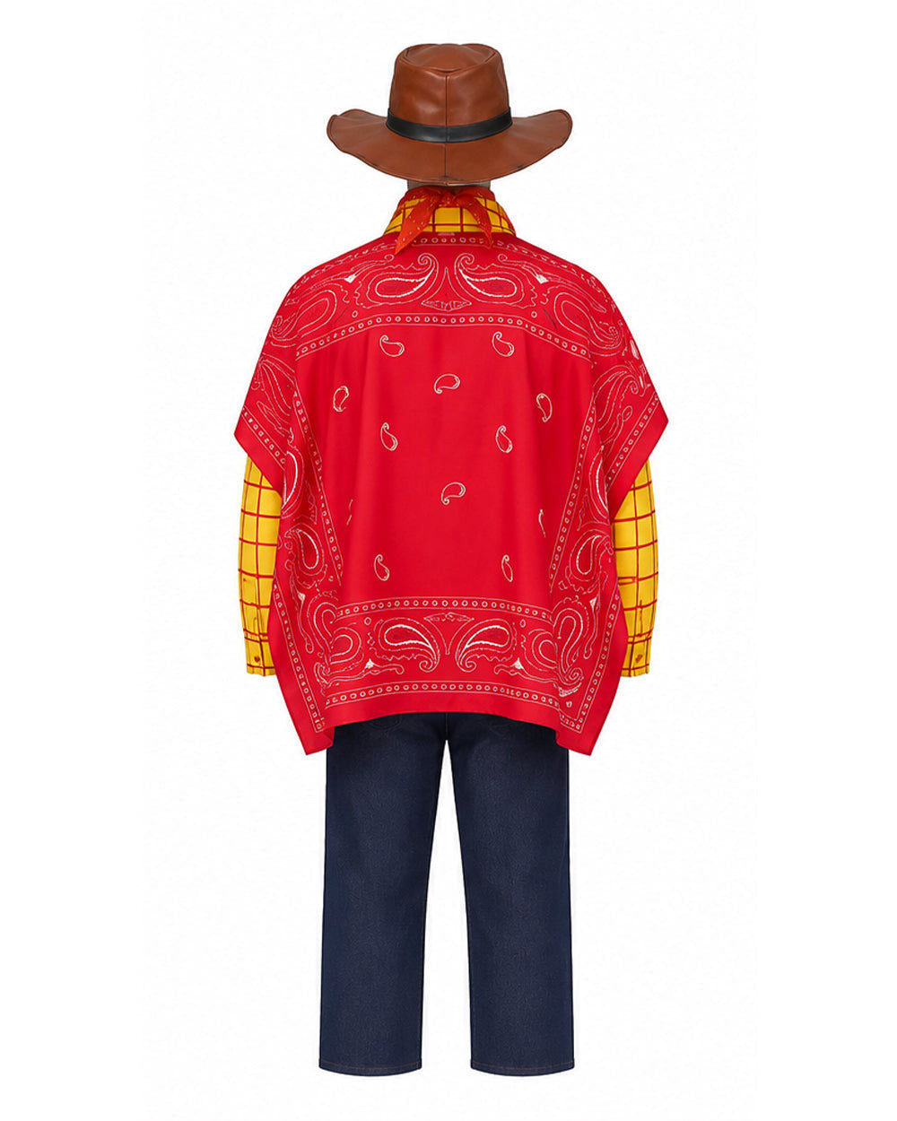 Boys Mens Western Sheriff Woody Costume Wanderer Cowboy Yellow Checkered Shirt Set with Hat for Cosplay