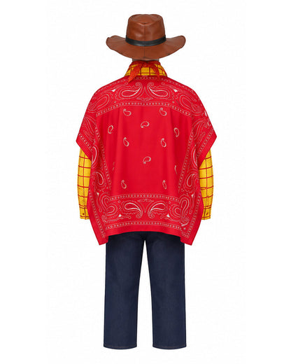 Boys Mens Western Sheriff Woody Costume Wanderer Cowboy Yellow Checkered Shirt Set with Hat for Cosplay