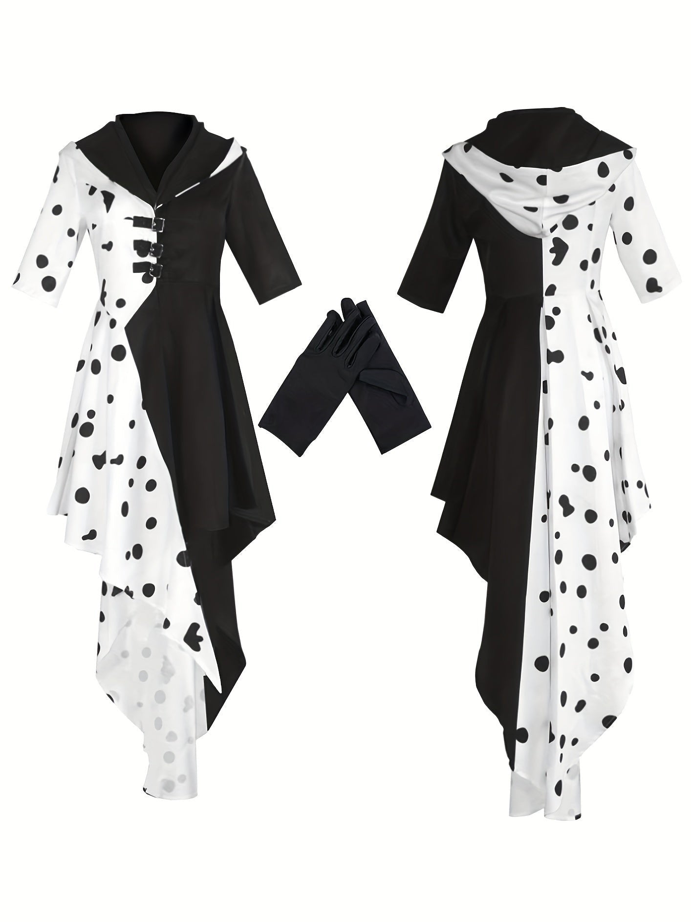 Women’s Dalmatian Halloween Dress | Hooded Asymmetrical High-Low Costume