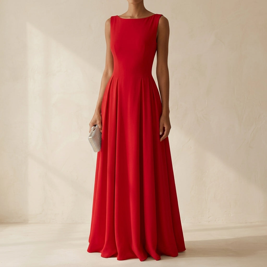 Adriella | Women's Sleeveless Crew Neck Fitted Bodice Midi Dress