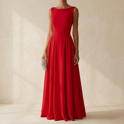 Adriella | Women's Sleeveless Crew Neck Fitted Bodice Midi Dress