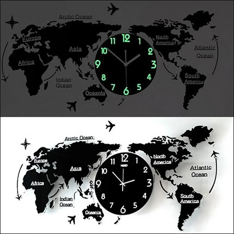 3D Acrylic World Map Wall Clock Nordic Modern Digital Hanging Wall Clock