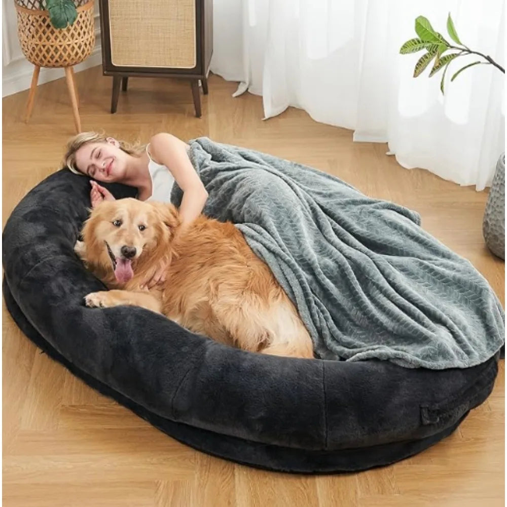 Oversized Nap Bed for Adults in Dark Grey, 72"x48"x10" - A Comfortable Retreat for Humans with a Giant Dog Bed Design