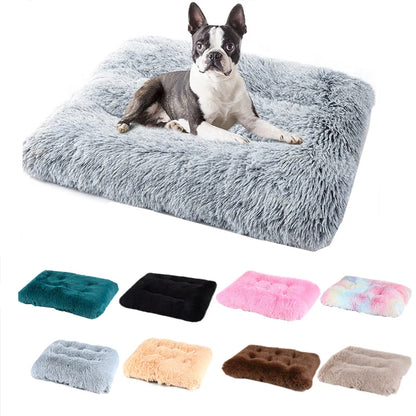 Cozy Long Plush Dog Bed: Square Mat with Soft Fleece for Cats and Puppies, Ideal Sofa Pad for Small to Large Dogs, Including Chihuahuas