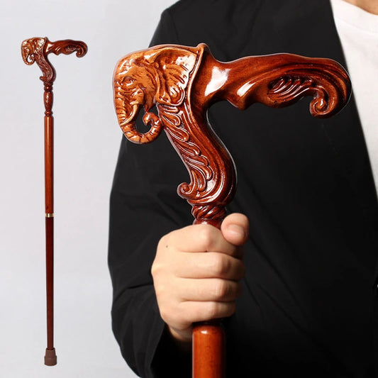 Elephant Cane Wooden Walking Stick Ergonomic Handle