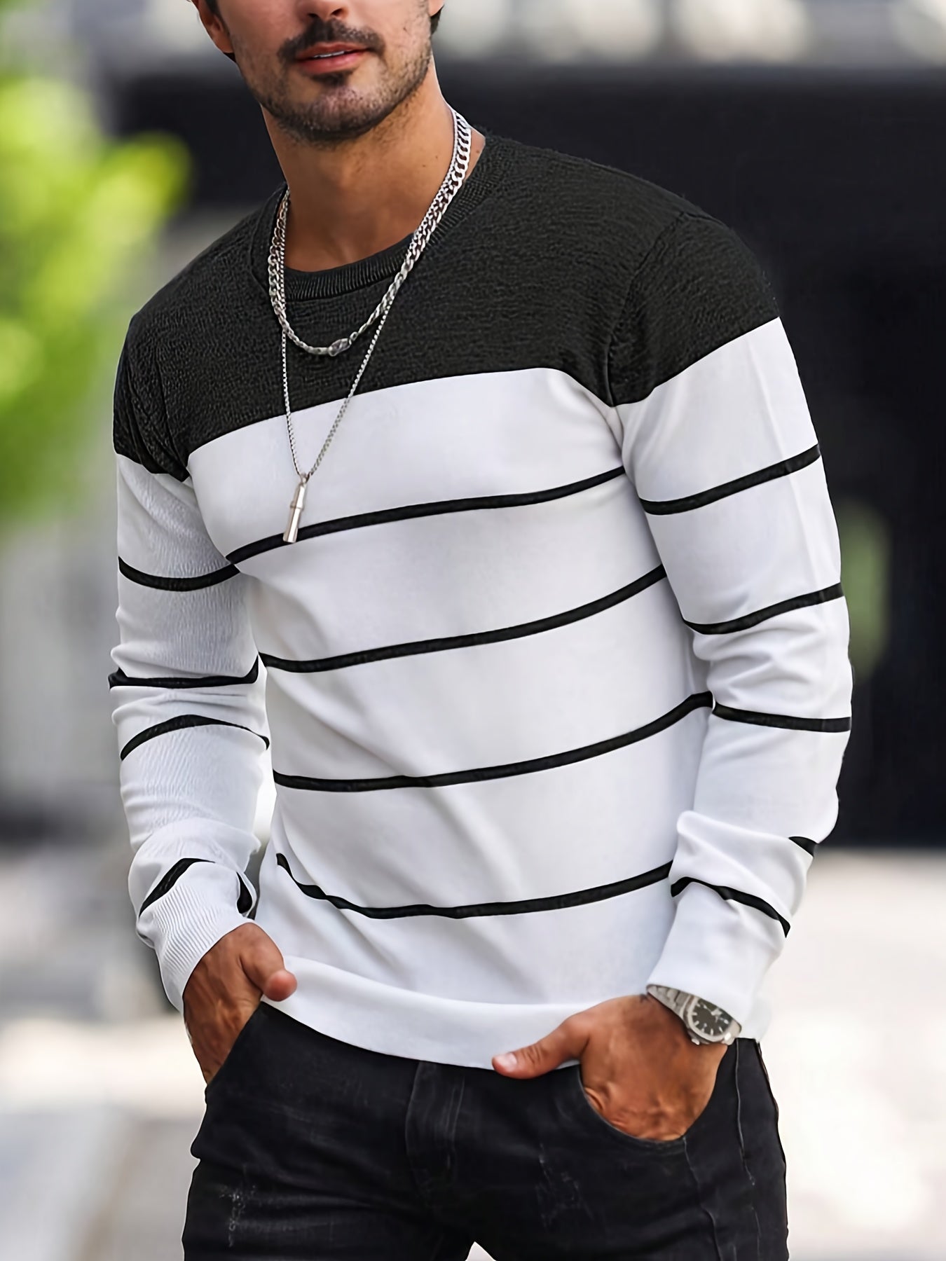 Men's Striped Crew Neck Sweater