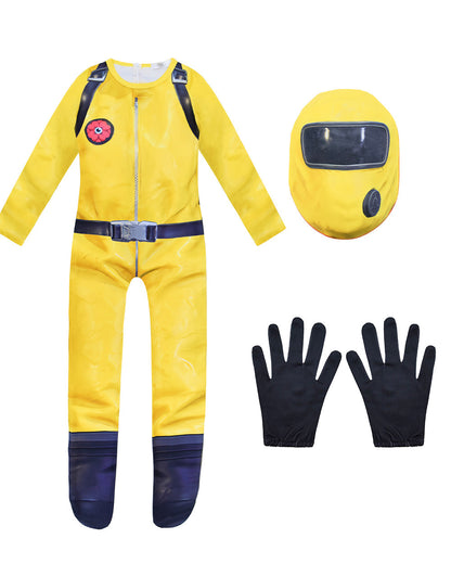 Kids The Player Costume Yellow Hazmat Suit with Extendable Grabber Hands for Cosplay Carnival