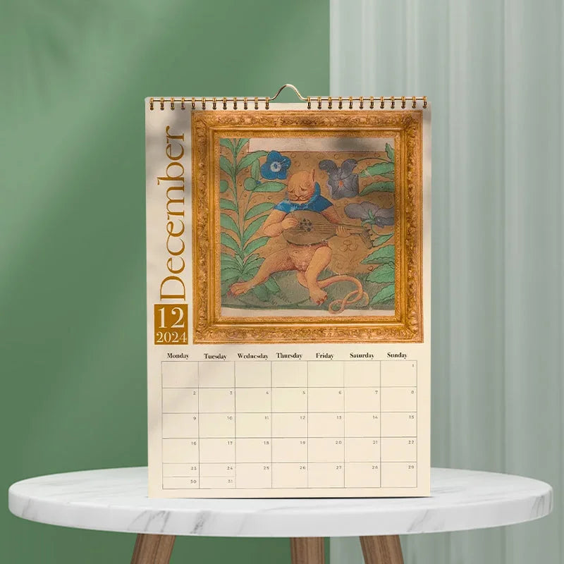 Weird Medieval Cats Wall Hanging Calendar 2024