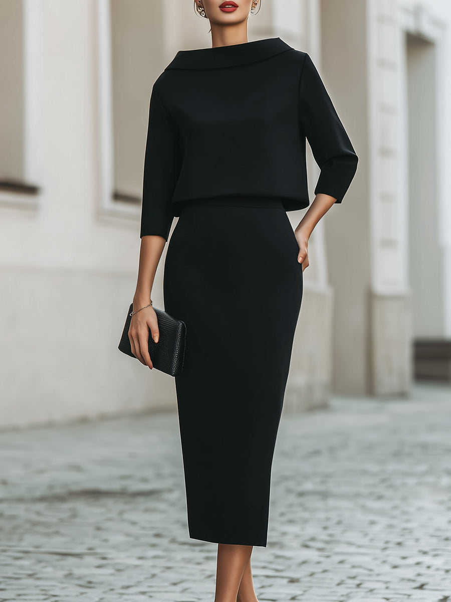 Camille | Boat Neck Top & Midi Skirt Set