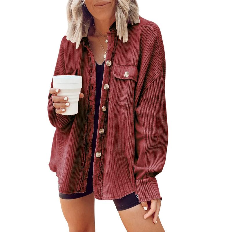Women's Loose Fit Batwing Sleeve Waffle Knit Jacket